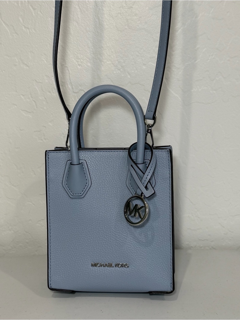 Michael Kors Mercer Extra-Small Pebbled Leather Crossbody Bag, Pale Blue